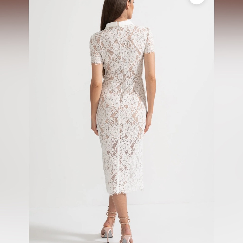 Elegant White Lace Midi Dress with Button Front - Picture 9 of 16